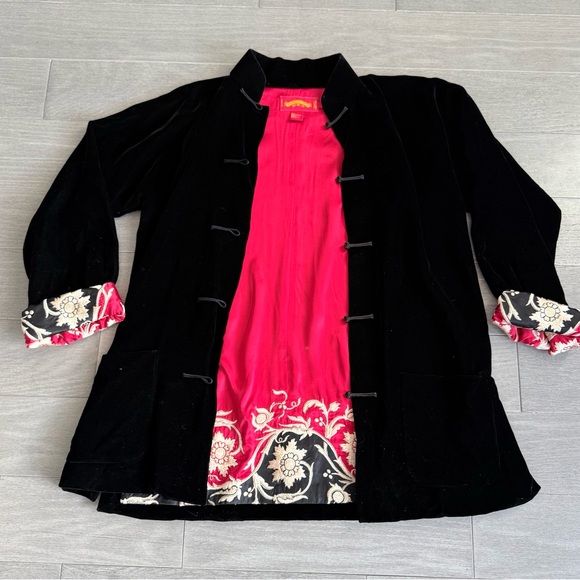 Shanghai Tang Black Velvet Chinese Mandarin Jacket Silk Embroidered Lining US 14 - Picture 14 of 16